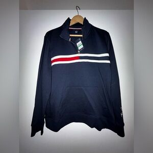 Tommy Hilfiger Men's Zip-Up Sweater - Navy with Red and White Stripes
